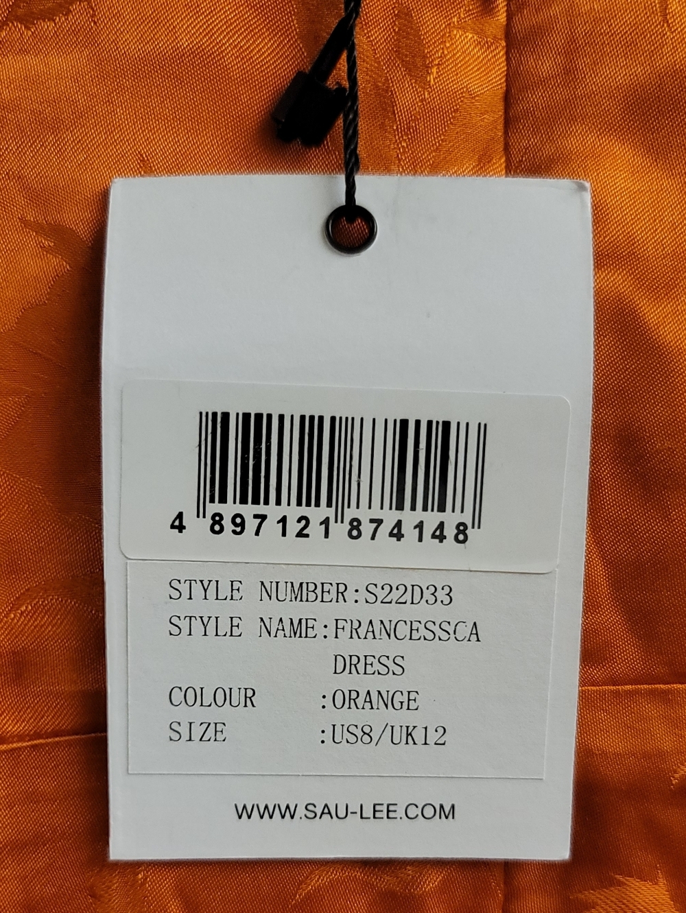 NWT Sau Lee Francesca Orange Satin Jacquard Slip Midi Dress with Side Slit - 8 - Picture 13 of 14